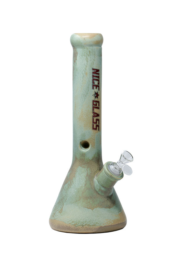 13" NICE GLASS Stonework Green Ceramic Beaker Bong